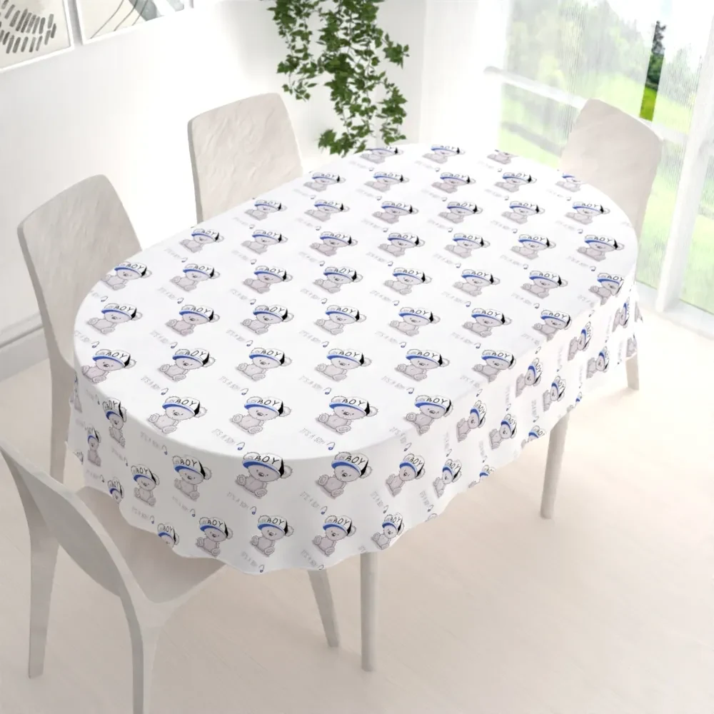 Biante Detský bavlnený oválny obrus Sandra SA-206 Medvedík pre chlapcov 120x200 cm