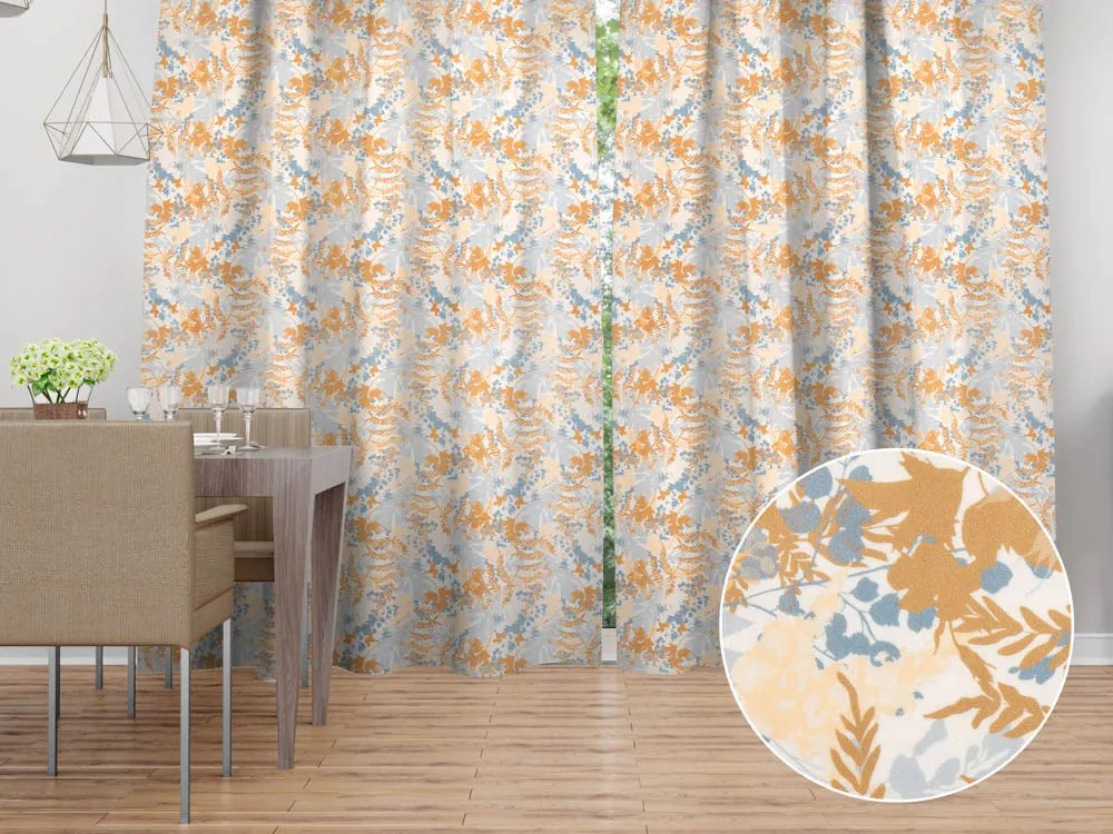 Biante Zamatový záves Tamara TMR-043 Hnedo-modré designové rastliny 135x140 cm