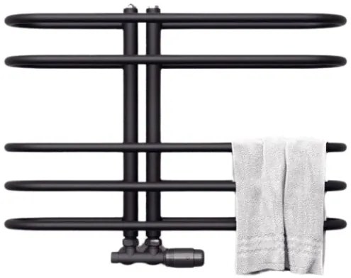 Regnis LEVEL, vykurovacie teleso 600x530mm so stredovým pripojením 50mm, 215W, čierna matná, LEVEL530/600/D50/BLACK