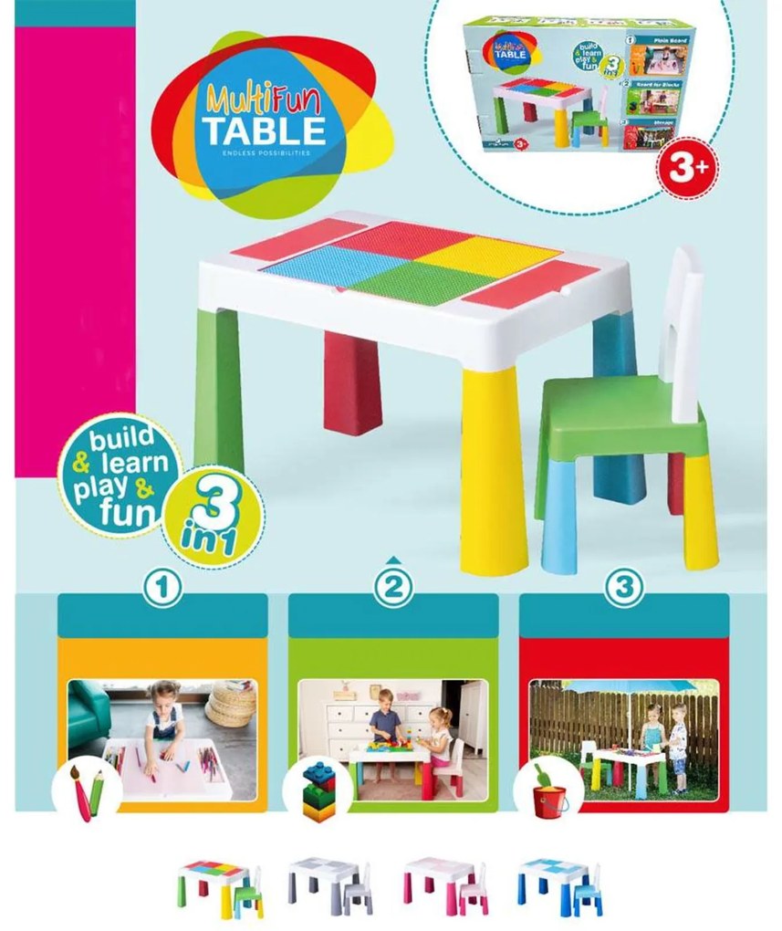 Detský stolček so stoličkou TEGA MULTIFUN - multicolor