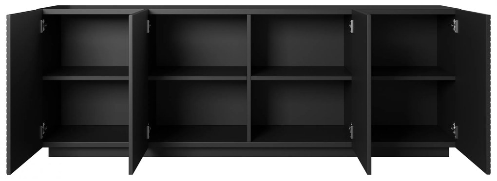 Čierna matná komoda Asha 200 cm so štyrmi dverami