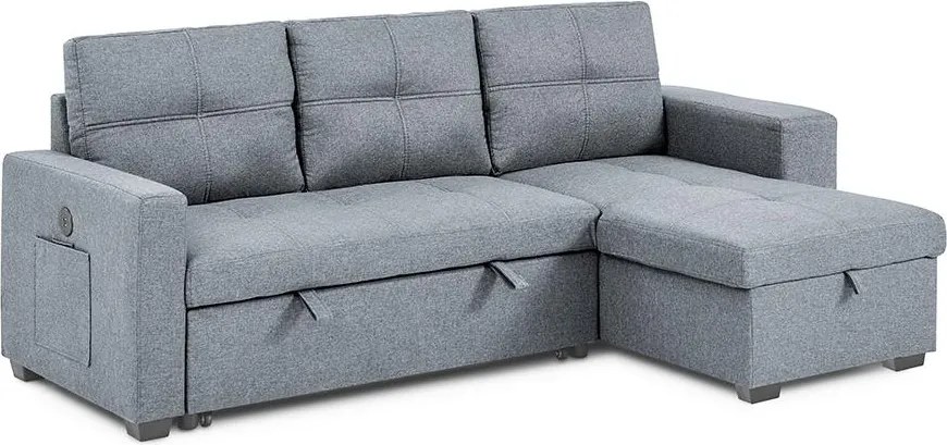 Univerzálna rohová rozkladacia sedacia súprava Catini PORTIVA s úložným priestorom a USB sivá