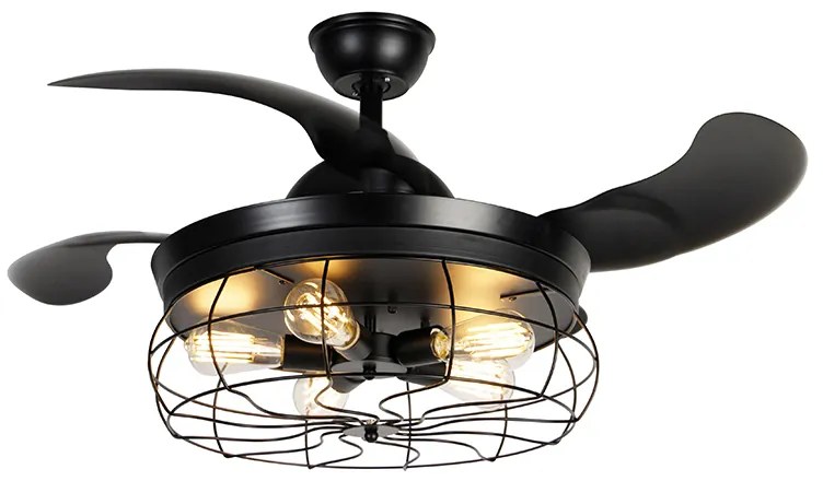 Stropný ventilátor čierny so zaťahovacími lopatkami 107 cm 5-svetiel s diaľkovým ovládaním - Gaiola