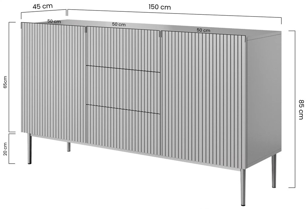 Komoda Nicole 150 cm s 3 zásuvkami - biely mat / zlatá