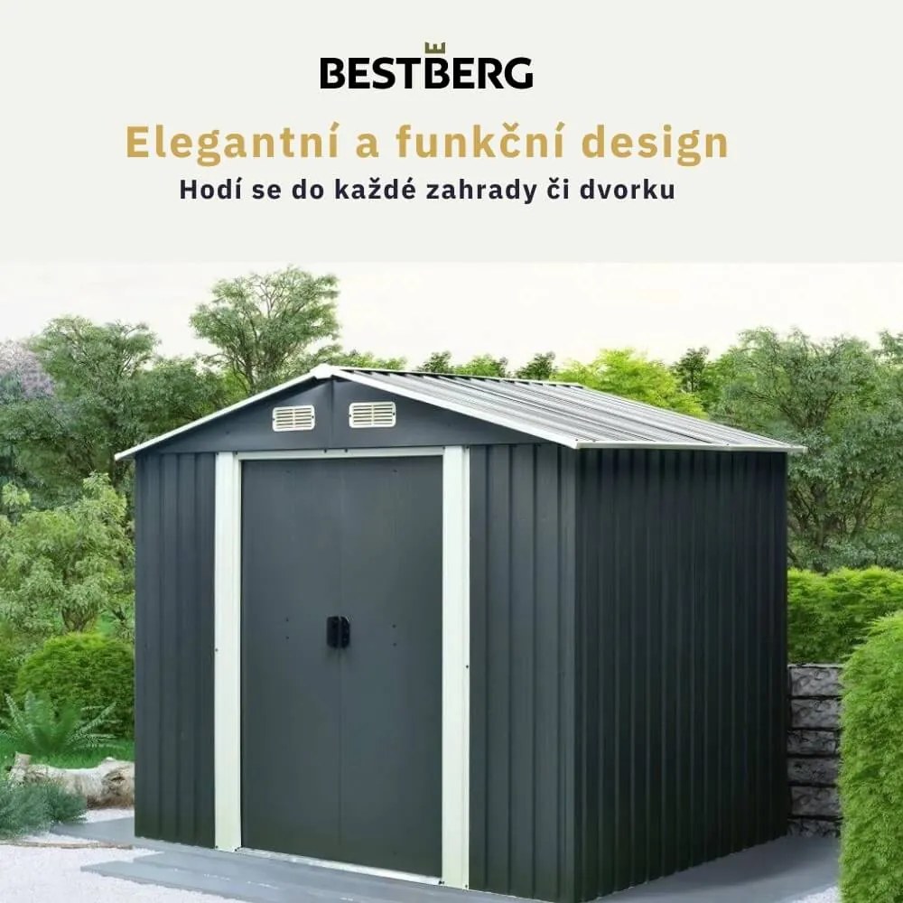 Záhradný domček BestBerg ZDB-4A / 4,1 m² / 236 x 174 x 206 cm / šedá