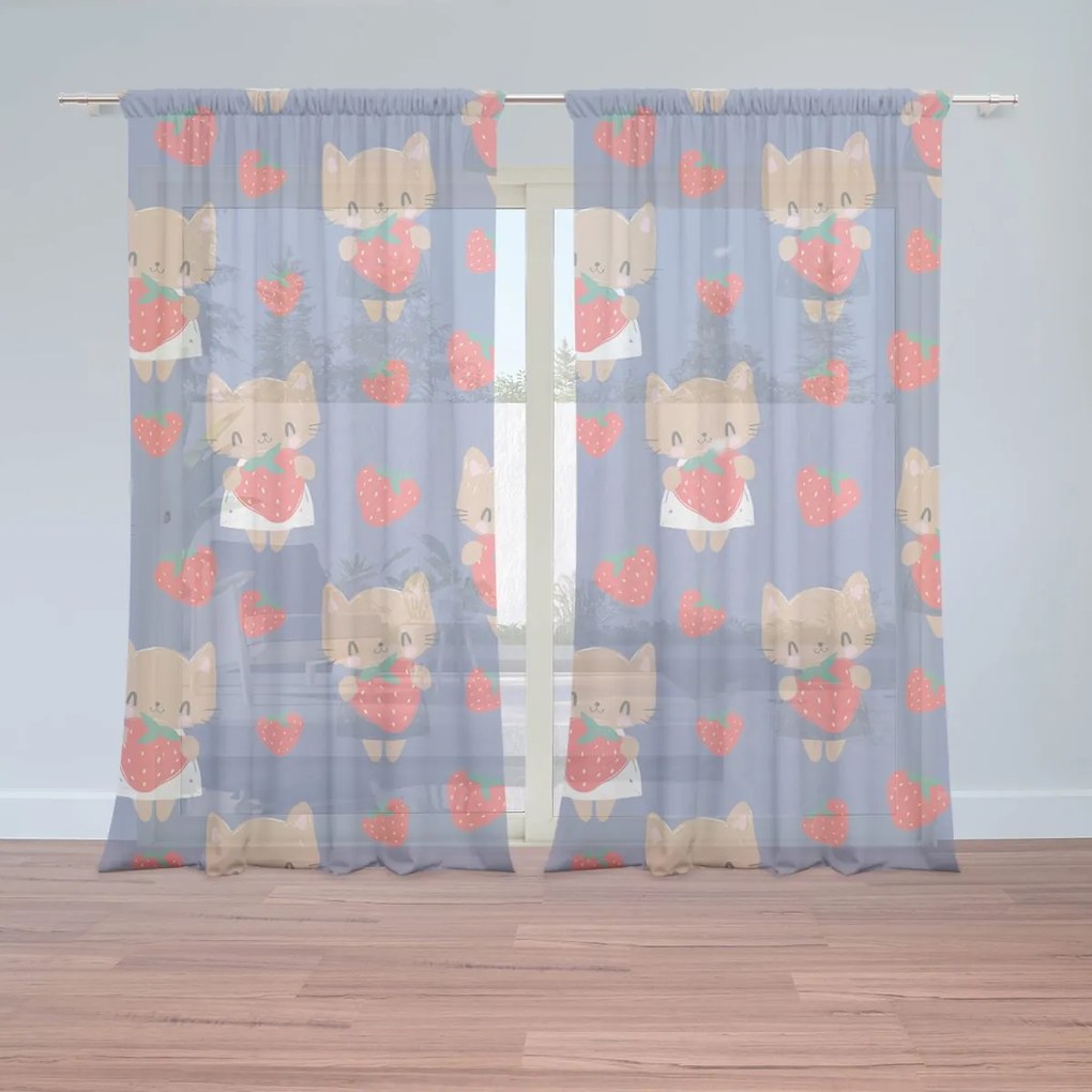 Sablio Záclony Mačičky s jahodami: 2ks 150x250cm