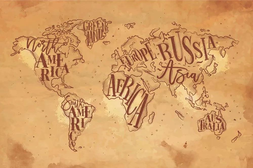 Samolepiaca tapeta moderná mapa sveta na vintage podklade - 150x100