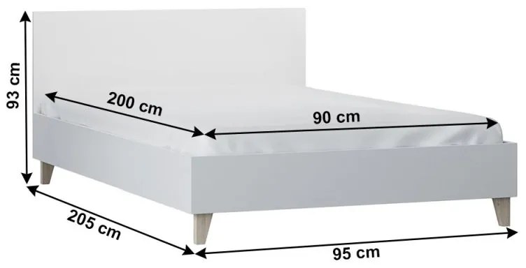 Kondela Posteľ 90x200, biela, ABS hrany, FIERA