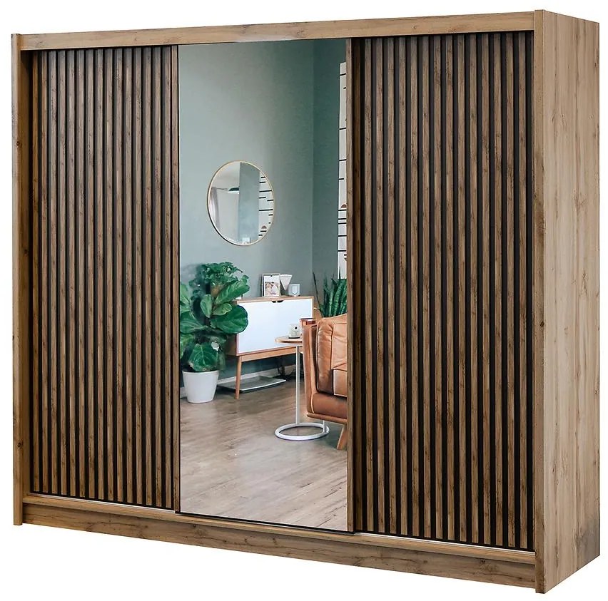 Skriňa London 250 dub wotan/čierna zrkadlo