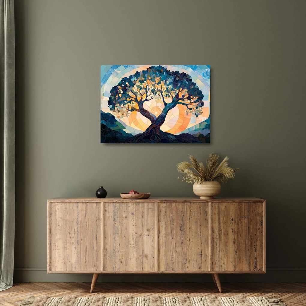 Sklenený obraz – Mozaika – slnko a strom II. (70x50 cm)