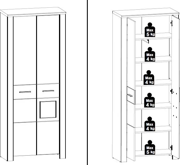 Predsieňová šatníková skriňa Materio, dub/biela