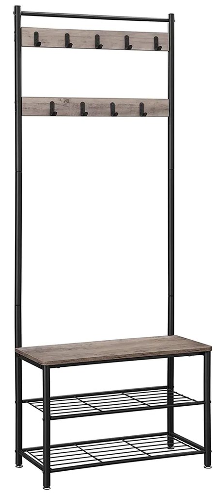 Kovová predsieňová stena INDUSTRY 175 cm, čierna/sivo-hnedá