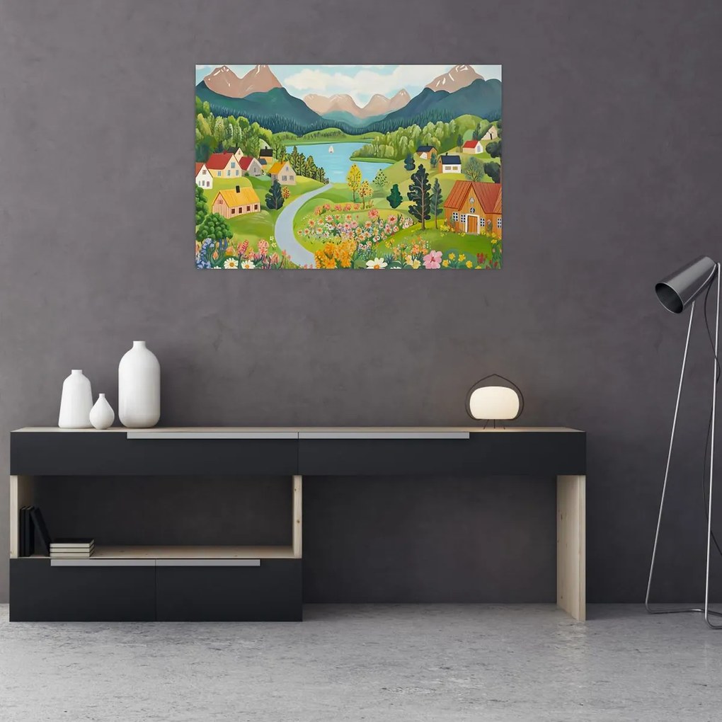 Obraz - Dedina v horách (90x60 cm)