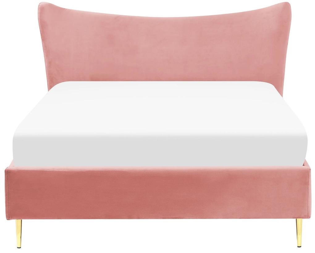 Zamatová posteľ 140 x 200 cm ružová CHALEIX Beliani
