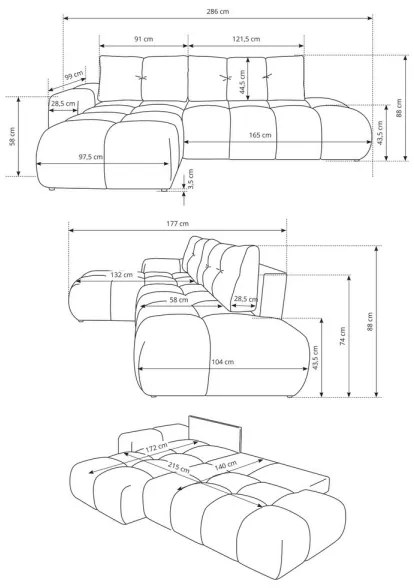 Rozkladacia rohová čalúnená sedacia súprava s úložným priestorom v tvare L ALMADA ľavá svetlo-béžová
