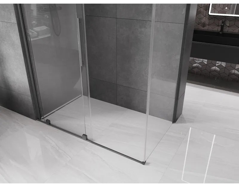 Mexen Velar, sprchový kút s posuvnými dverami 150 x 90 cm, 8mm číre sklo, brúsený grafit, 871-150-090-01-95