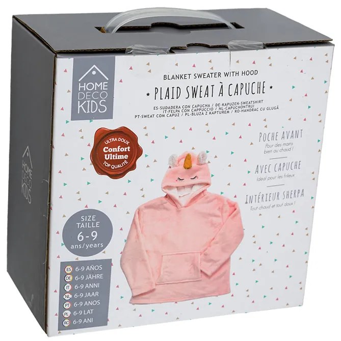 Detská mikinová deka s rukávmi a kapucňou HOODIE UNICORN ružová