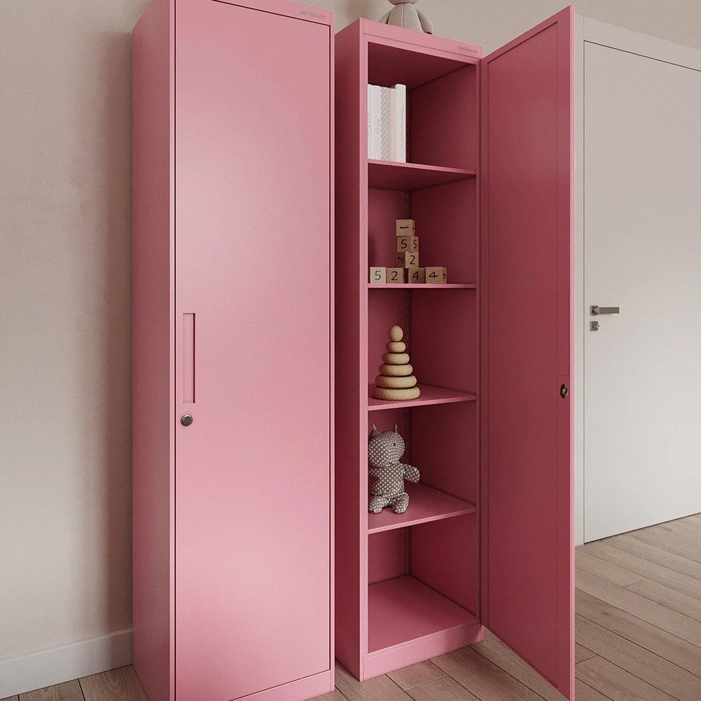Kovová kancelárska skriňa na dokumenty, vysoká, pudrová ružová, 450x1850x400 mm: ALEX Fresh Style
