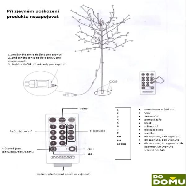Svietiace stromček čerešňový kvet s 220LEDs, 220 cm dĺžka V / vonkajšia prevádzka