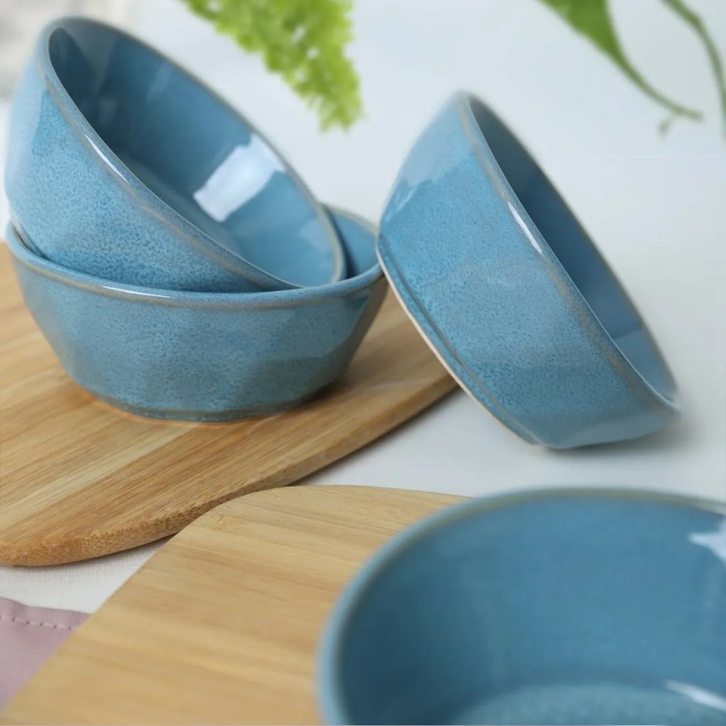 Súprava 6 kameninových misiek Facetta 12 cm, tyrkysová