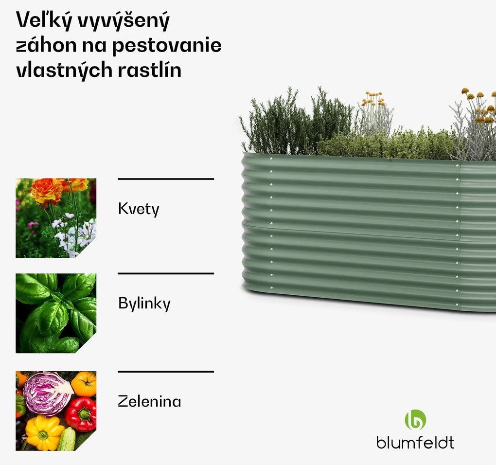Blumfeldt High Grow, vyvýšený záhon, 200 x 80 x 100 cm, z vlnitého oceľového plechu, jednoduchá montáž, odolný voči hrdzi a mrazu