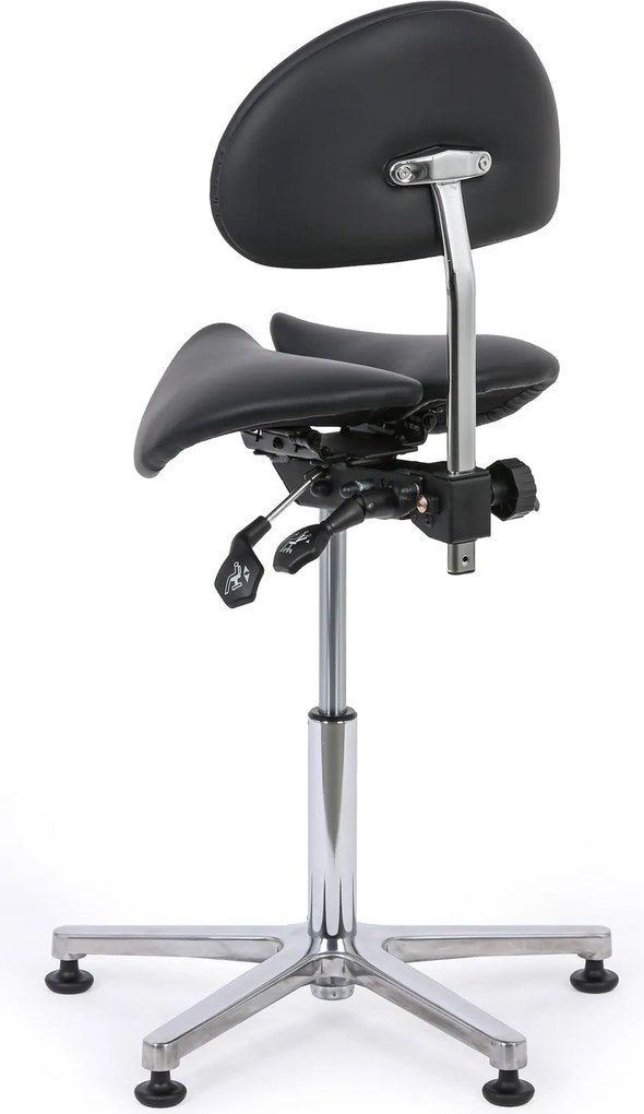 Pracovná stolička s operadlom ARDO, sedadlo v tvare sedla, s klzákmi, čierna
