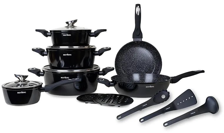 MEGAKOMBO Kuchyňský robot BestBerg BBR-2000BK + 15dílná sada nádobí BBN-1015A + Nízkosacharidový rýžovar BBRC-100 + Pákový espresso kávovar s napěňovačem BBCF-2032