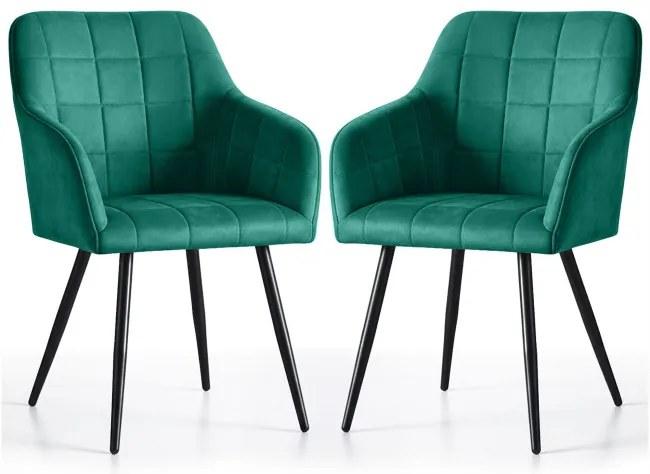 Sada dvoch jedálenských stoličiek LUXANO zamatové, zelené / čierne nohy (2 ks)