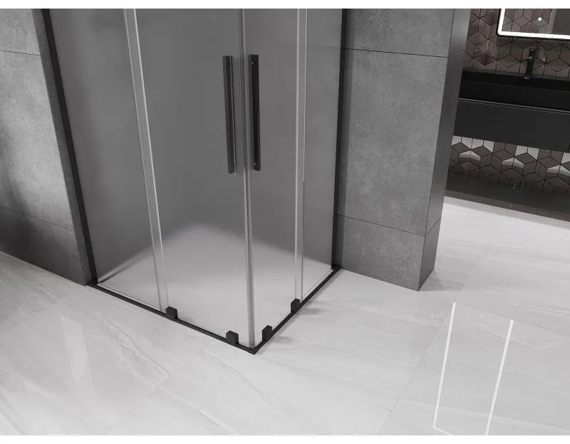 Mexen Velar L Duo, sprchový kút s posuvnými dverami 100 x 90 cm, 8mm sklo námraza, čierna matná, 871-100-090-02-33-70