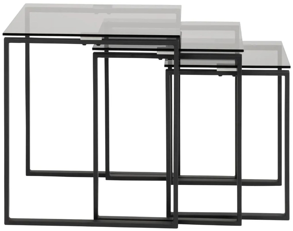 Actona Set príručných stolíkov Katrine (3 ks) - dymové sklo / čierna
