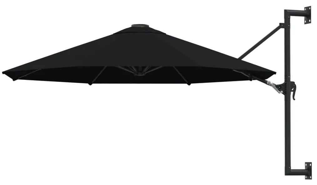 vidaXL Nástenný slnečník s kovovou tyčou 300 cm, čierny