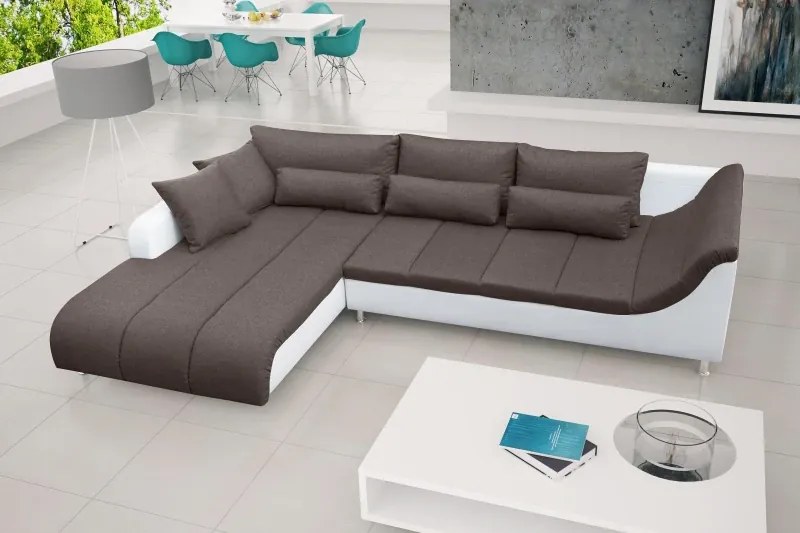 LOFT rohová sedacia súprava, Ľavá, biela/hnedá (soft 17/inari 27)