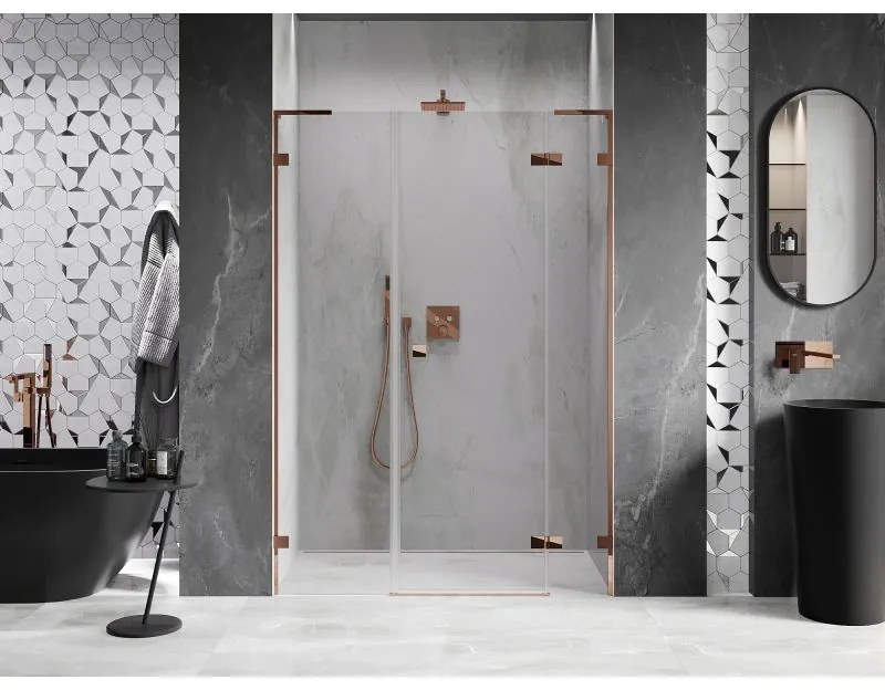 Mexen Lunar L, výklopné pravé sprchové dvere 125 cm, 8mm číre sklo, ružové zlato profil, 834SL-125-050-60-00-P