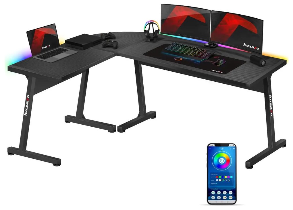 Rohový PC stolík Hyperion 6.0 (čierna + viacfarebná) (s LED osvetlením). Akcia -21%. Vlastná spoľahlivá doprava až k Vám domov. 1087515
