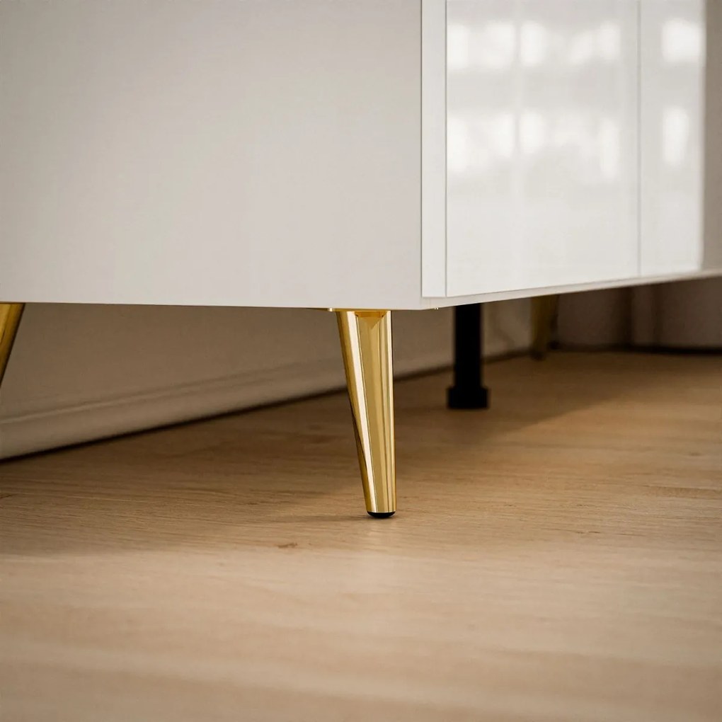 KOMODA NESSIE 3 TROJDVEROVÁ BIELY LESK + ZLATÁ 140 cm