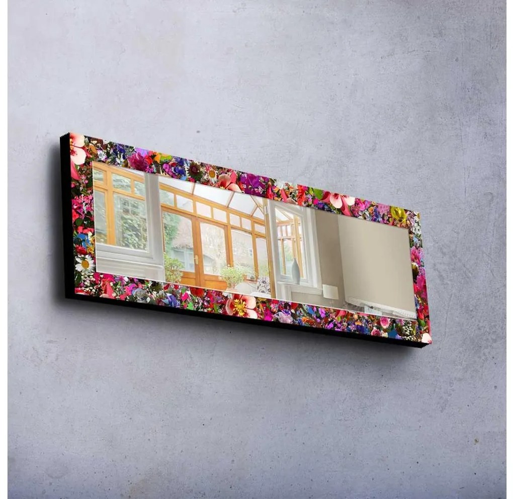 Nástenné zrkadlo 120x40 cm borovica/kvety