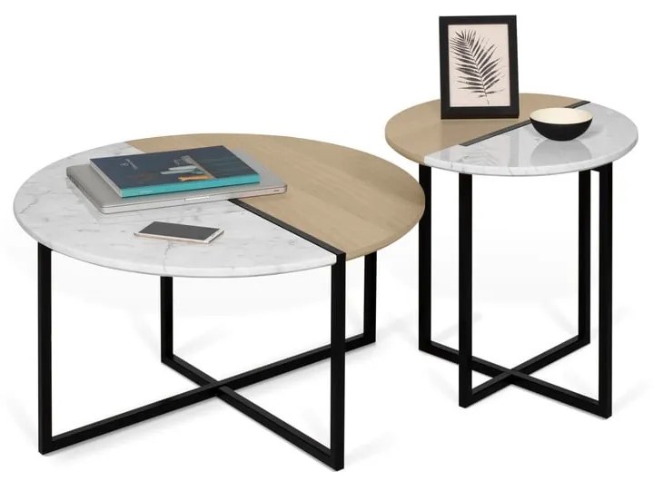 Konferenčný stolík s doskou z dubového dreva a mramoru TemaHome Sonata, ø 80 cm