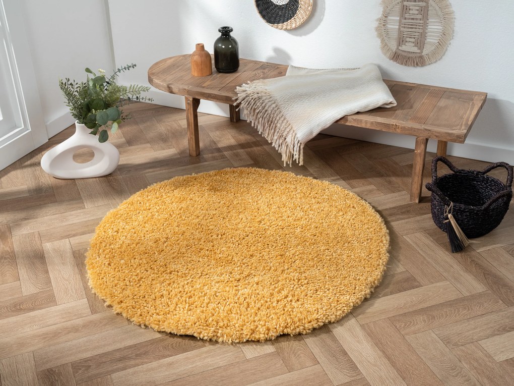 Kusový koberec My Shaggy goldgelb kruh, 120x120 (priemer) kruh, žltá, chodba / predsieň, My Flair