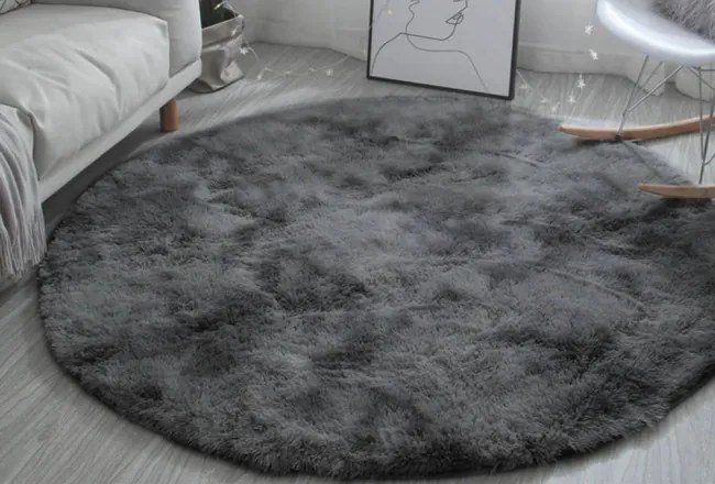 Protišmykový koberec SHAGGY ombré, sivý kruh