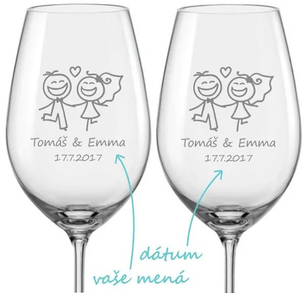Svadobné poháre na víno Veselí novomanželia, 2 ks