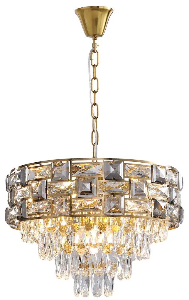 EUlight Luster Luxuria, 1x krištáľové/zlaté kovové tienidlo, (fi 50cm), g