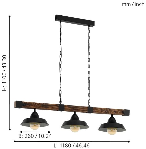 Eglo 44086 - Luster na reťazi OLDBURY 3xE27/60W/230V