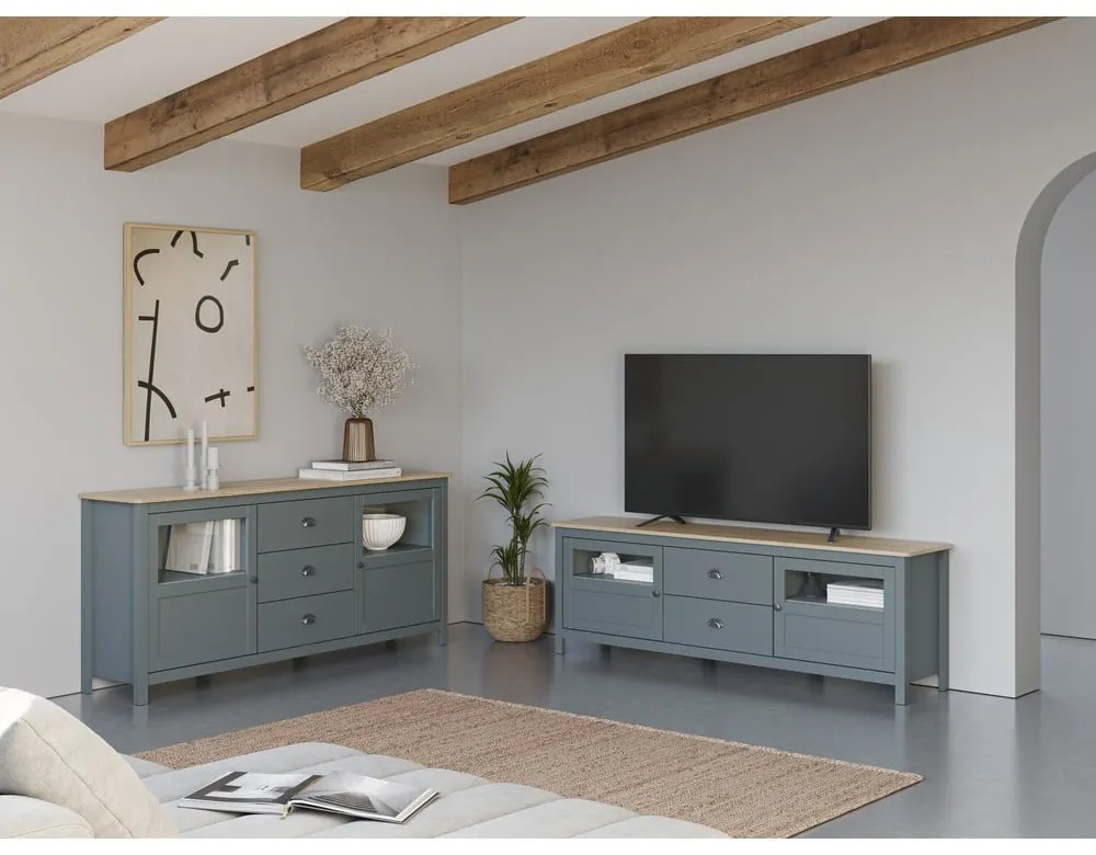 TV stolík sivozelený z borovicového dreva 180x59x40 cm Misti – Marckeric
