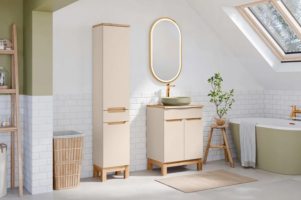 Skrinka pod umývadlo Bali Nature s doskou 60 cm kašmírová/dub wotan