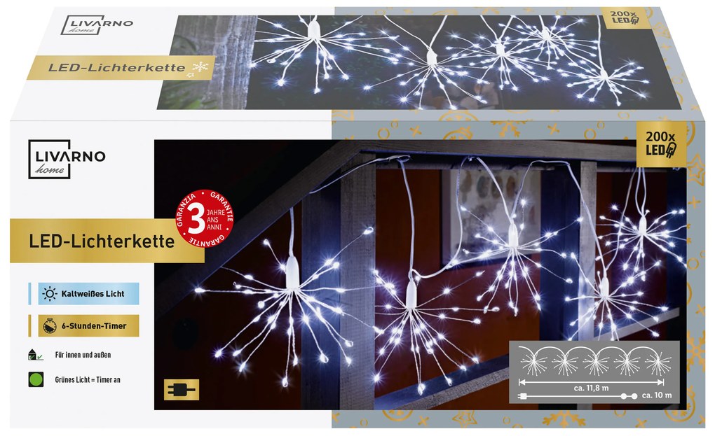 LIVARNO home Svetelná reťaz, 200 LED (5x púpava, studená biela) (100367144)
