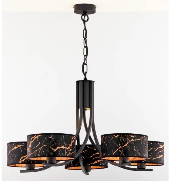 Jupiter 2107- Luster na reťazi ARTHUR 5xE27/15W/230V čierna/oranžová/mramorový dekor