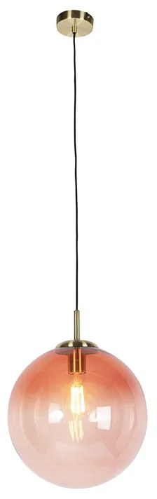 Art deco závesná lampa mosadz s ružovým sklom 33 cm - Pallon