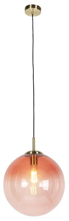 Závesné svietidlo v štýle Art Deco mosadz s ružovým sklom 33 cm - Pallon