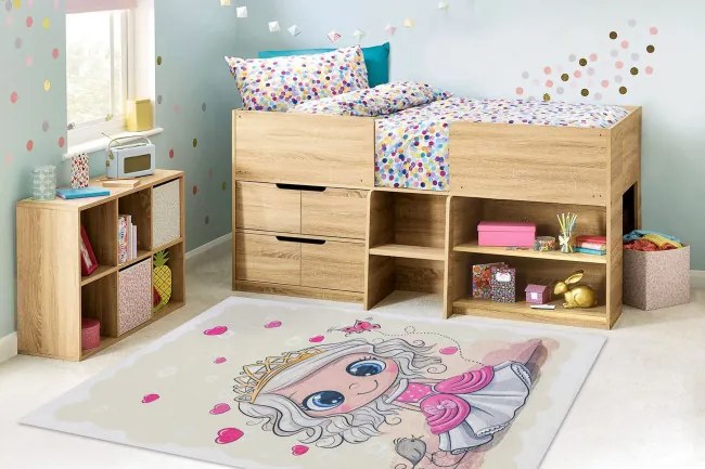 Detský koberec protišmykový BAMBINO 43020 Princezná, krémový / ružový