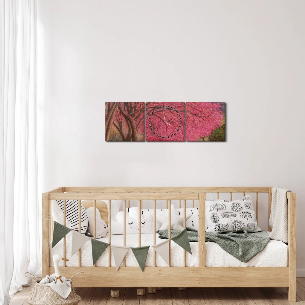 Obraz rozkvitnutých stromov (s hodinami) (90x30 cm)